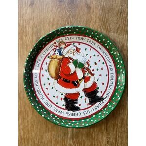 Vintage Christmas Holiday Tin Platter Santa Cookies Hong Kong 11.5"